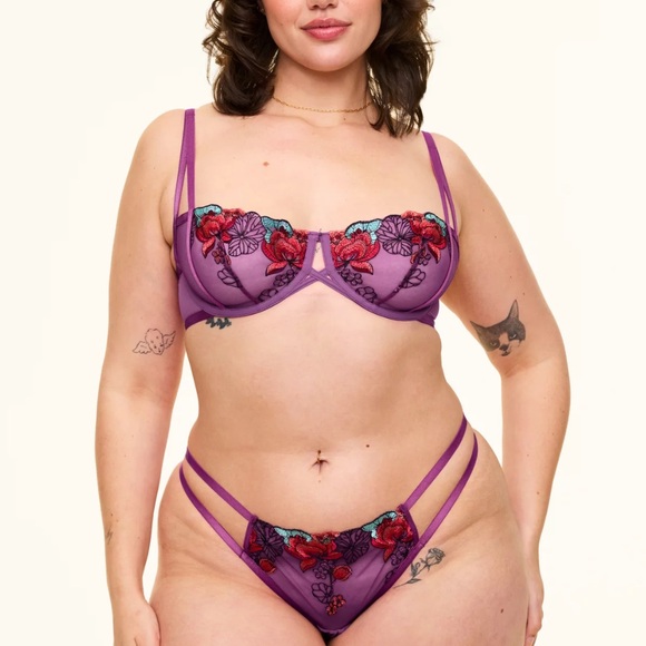 Adore Me Jayda Unlined Balconette Women's Bra & Panties Set Purple Size 36G/XL - Picture 13 of 14